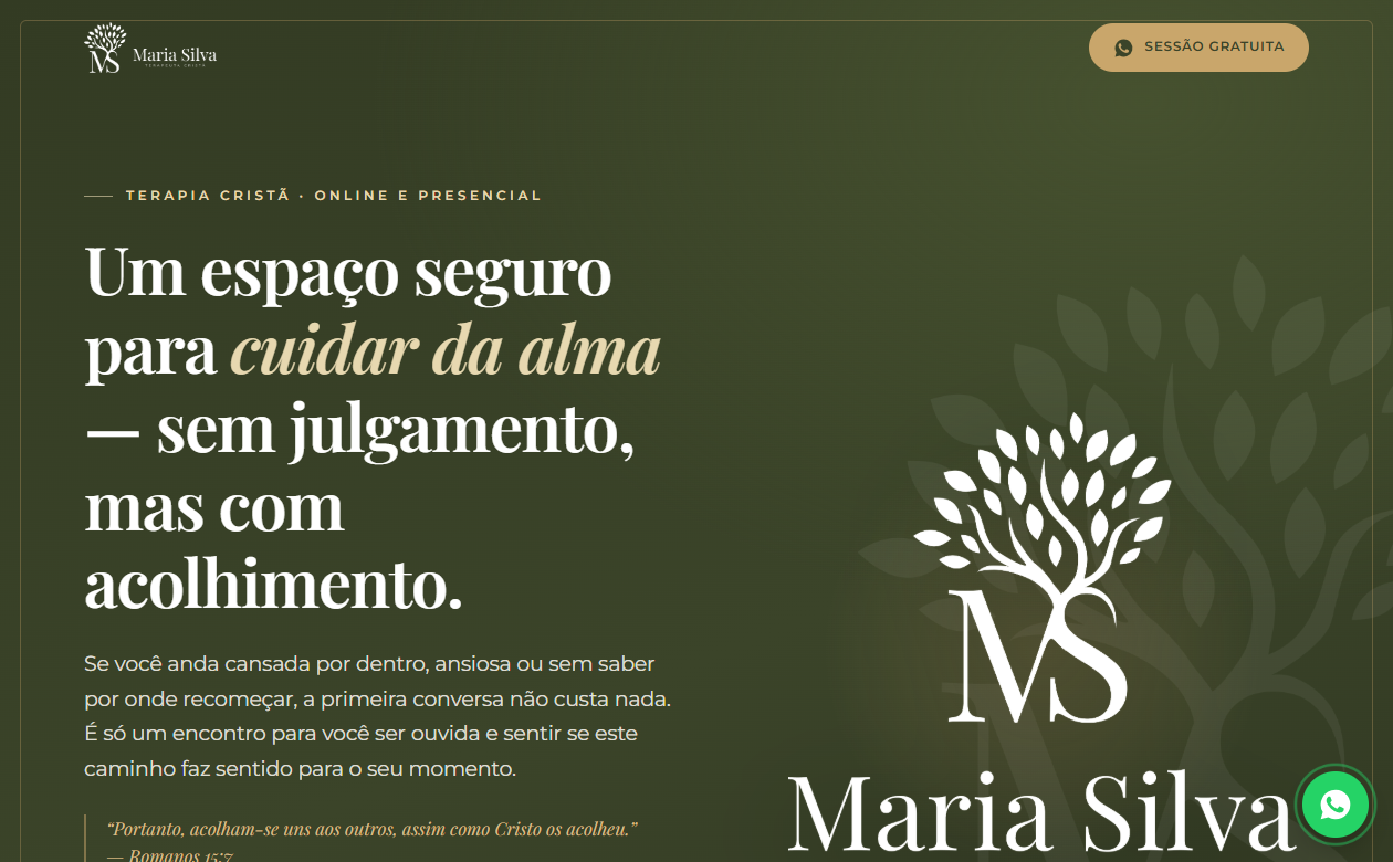 Print do site Maria Silva — Terapeuta em tela de computador