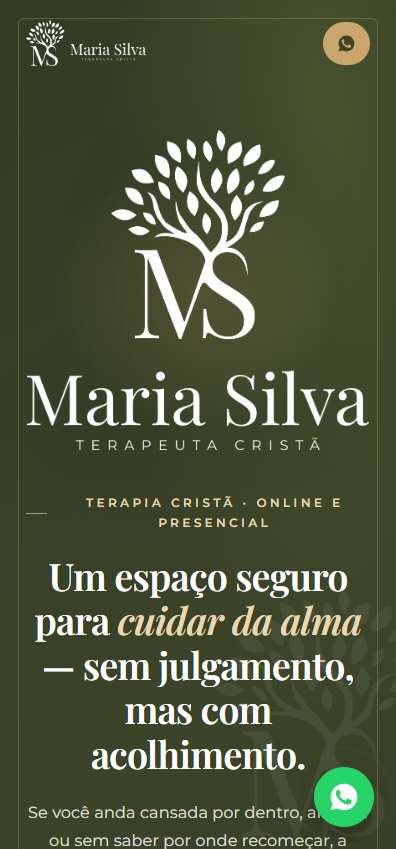 Print do site Maria Silva — Terapeuta em tela de celular
