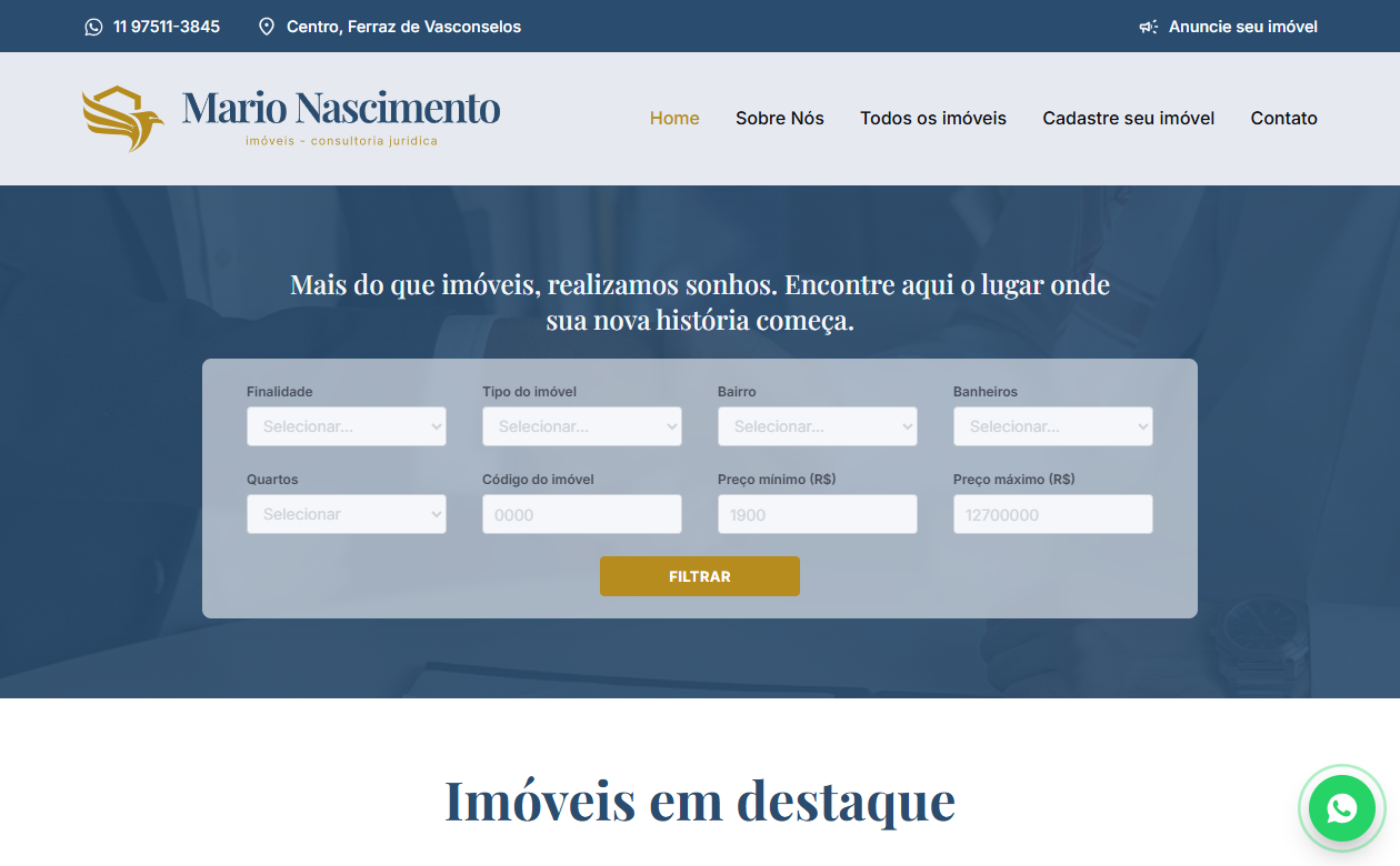 Print do site Mario Nascimento Imóveis em tela de computador
