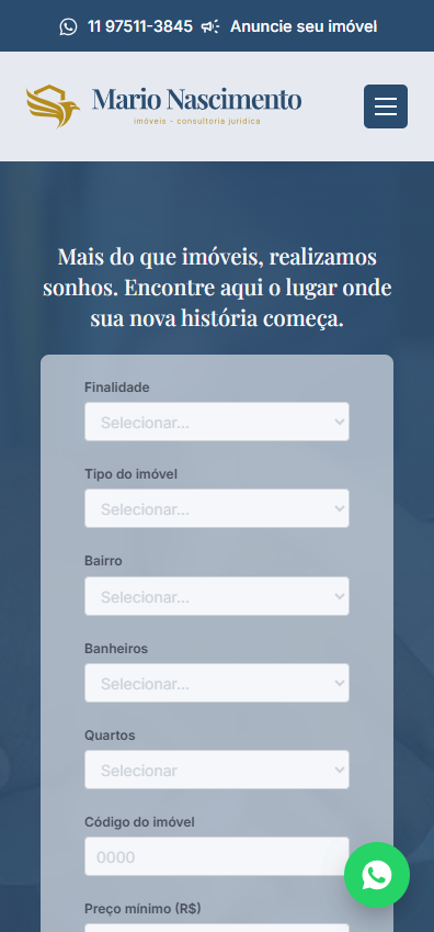 Print do site Mario Nascimento Imóveis em tela de celular